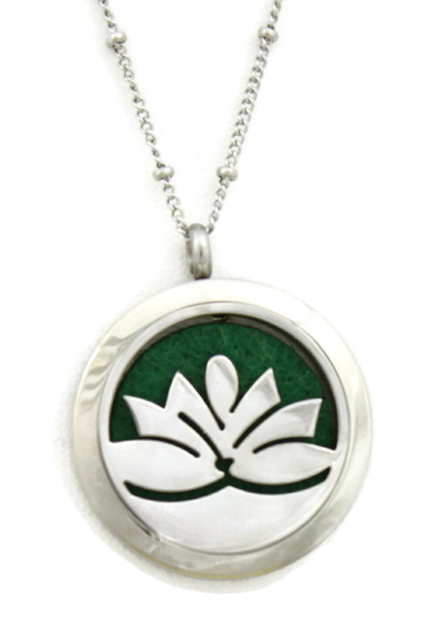 Lotus Flower 316L Stainless Steel Essential Oil Diffuser Necklace- 30mm- 20"-Diffuser Necklace-Destination Oils