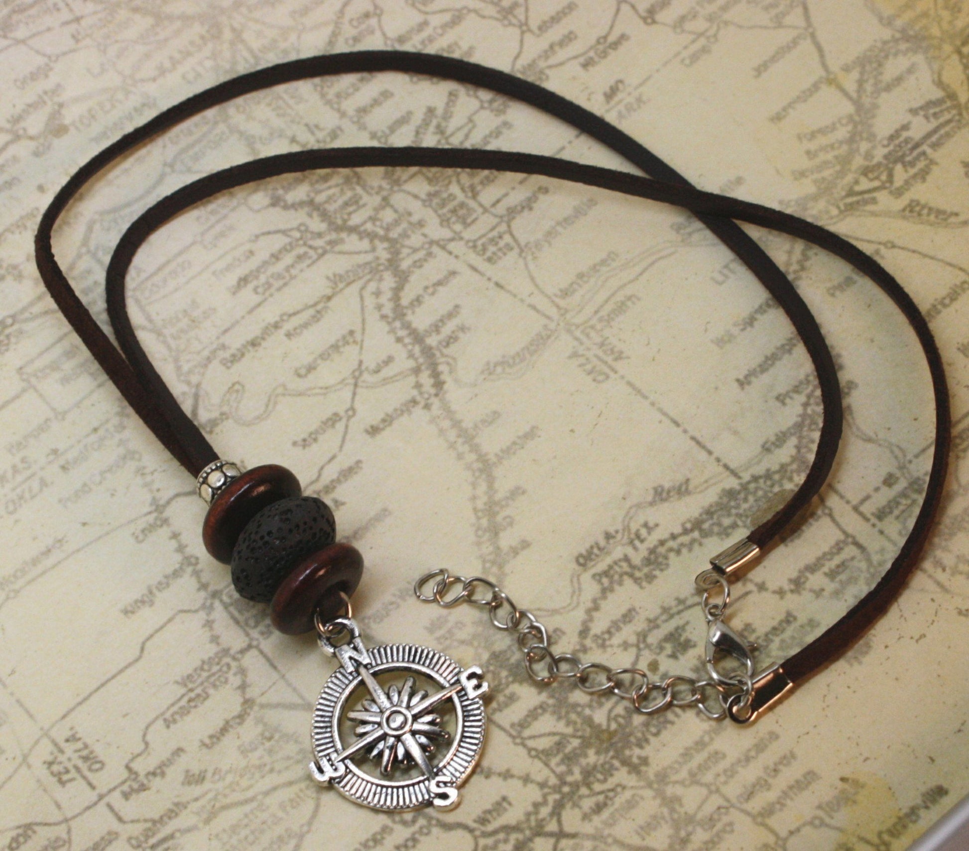 Compass Essential Oil Diffuser Necklace- 18-20" Leather Cord-Diffuser Necklace-Destination Oils