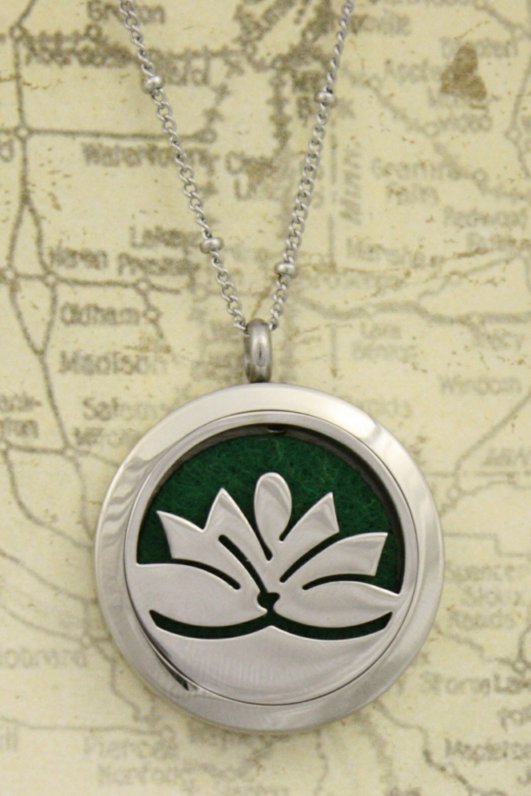 Lotus Flower 316L Stainless Steel Essential Oil Diffuser Necklace- 30mm- 20"-Diffuser Necklace-Destination Oils