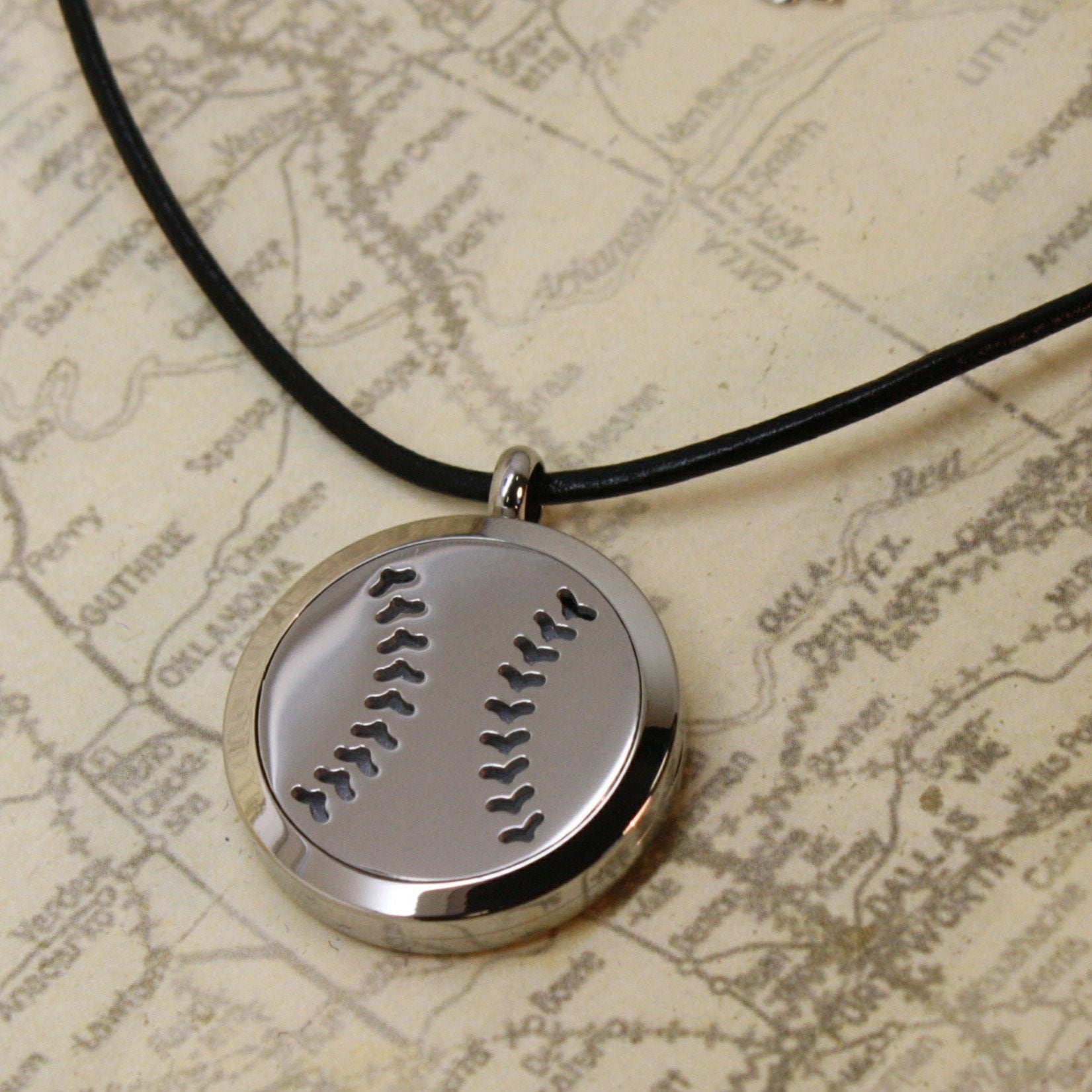 Baseball Stainless Steel Essential Oil Diffuser Necklace- 30mm-Diffuser Necklace-Destination Oils