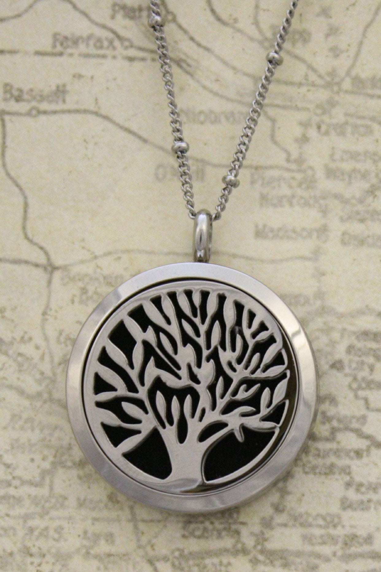 Bloom Tree Of Life Stainless Steel Essential Oil Necklace- 30mm- 30"-Diffuser Necklace-Destination Oils