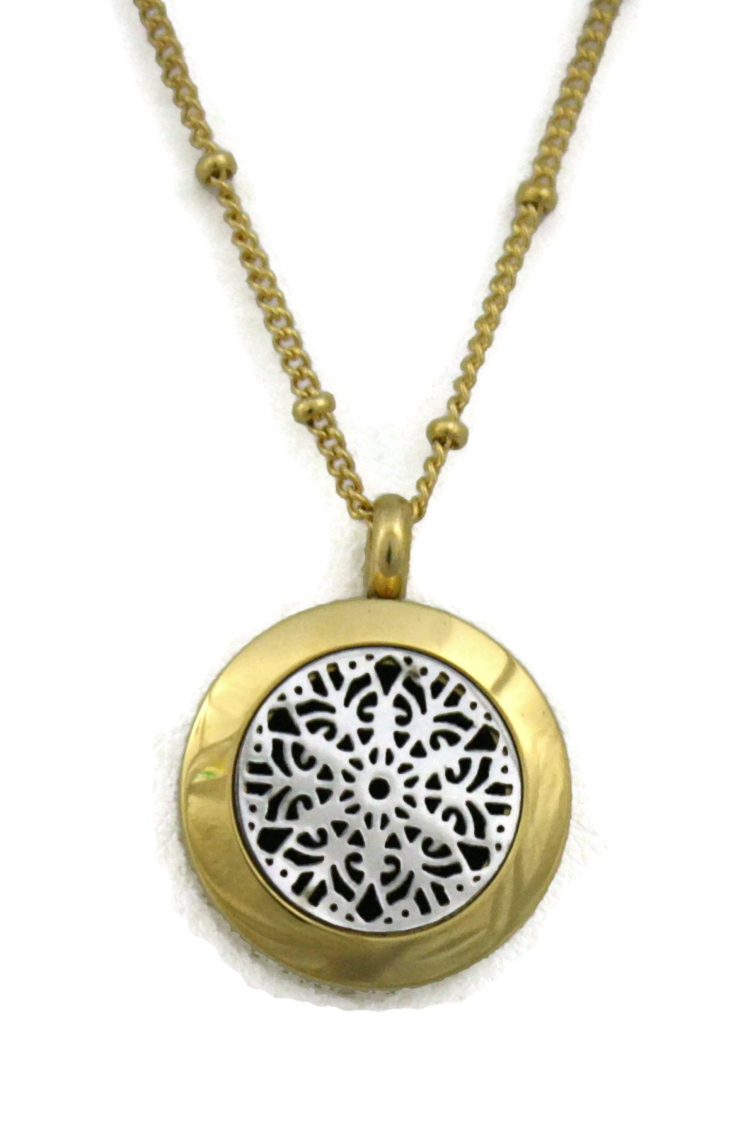 Duet Silver & Gold Small 316L Stainless Steel Diffuser Necklace- 20mm- 18"-Diffuser Necklace-Destination Oils