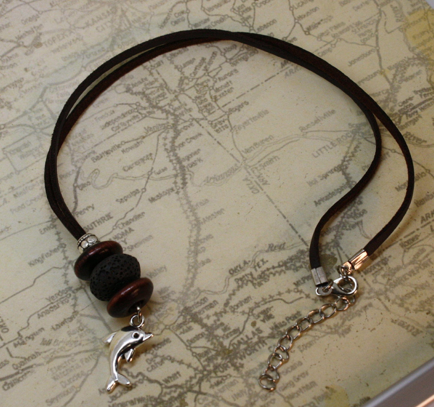 Dolphin Essential Oil Diffuser Necklace- 18-20" Leather Cord-Diffuser Necklace-Destination Oils