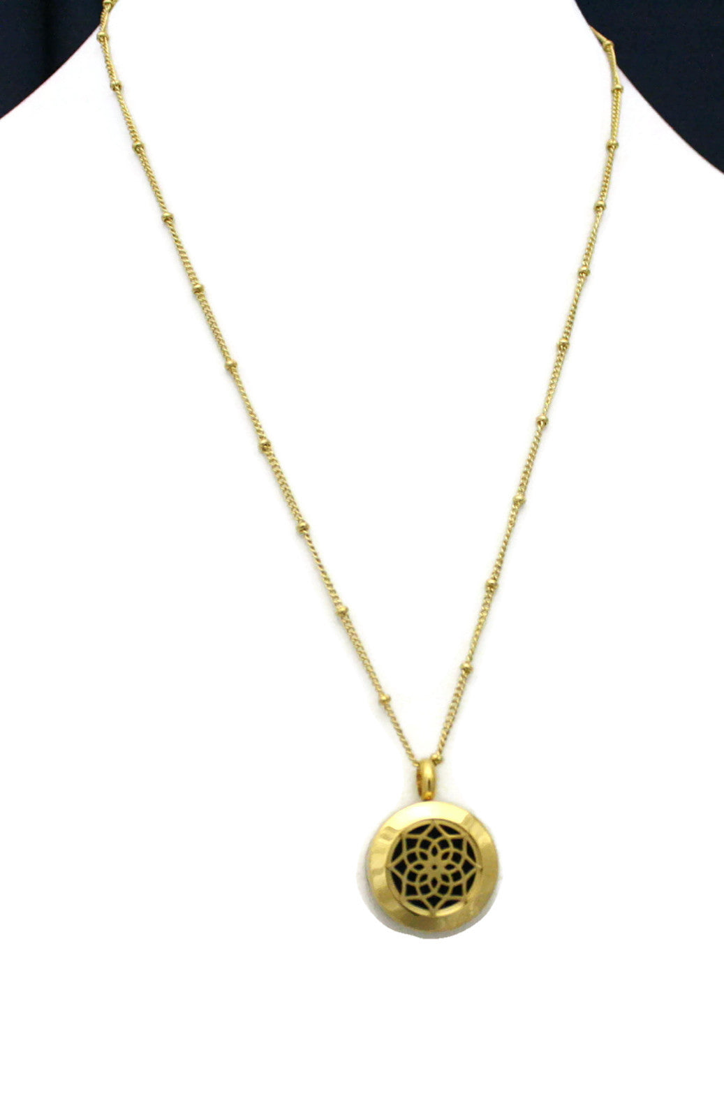 Sacred Gold Small Lotus Stainless Steel Essential Oil Necklace- 20mm- 18"-Diffuser Necklace-Destination Oils