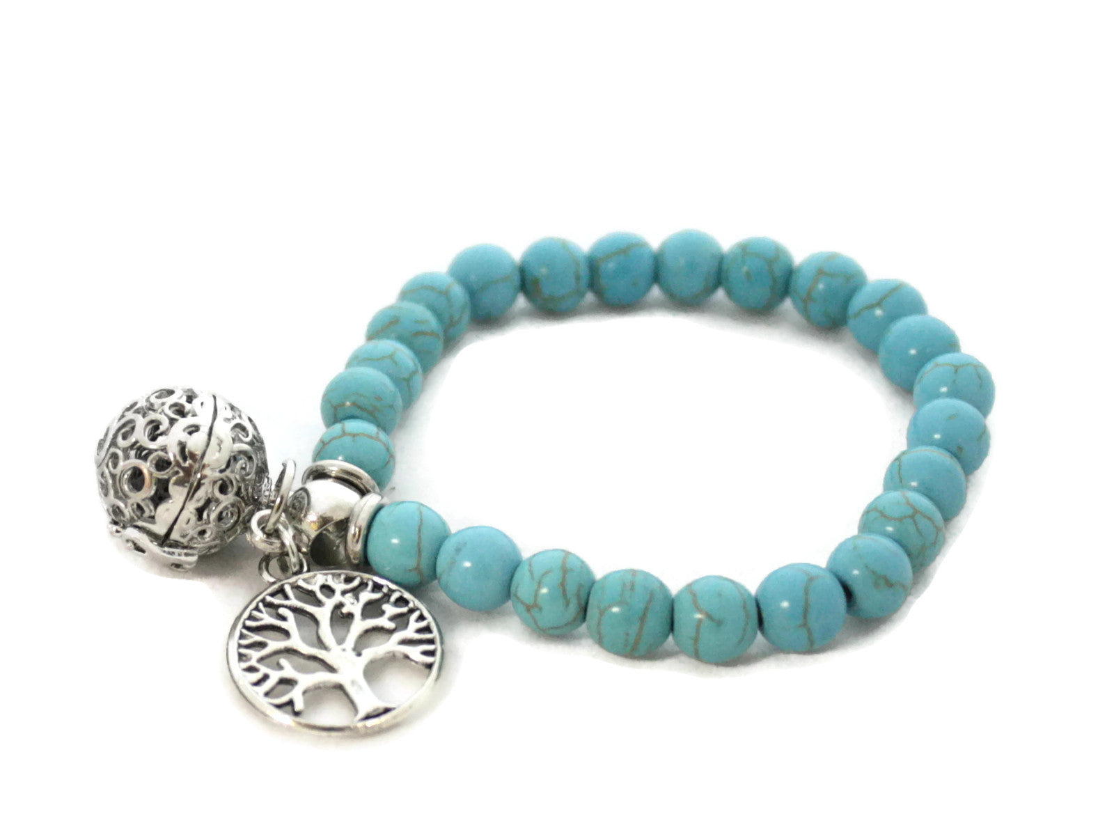 Aqua Turquoise Stone Essential Oil Diffuser Bracelet- Tree of Life Charm-Diffuser Bracelet-Destination Oils